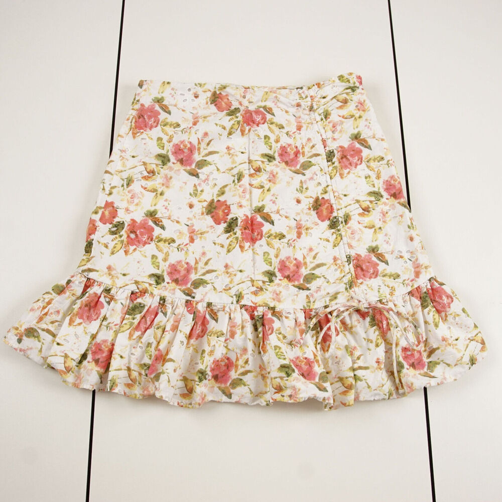 Zara High Waist Embroidered Floral Printed Gathered Mini Skirt Womens Sz XS